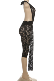 Black Sexy Solid Color Backless Halter Skinny Jumpsuits