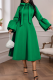 Green Elegant Solid Color Strap Design O Neck Long Dresses