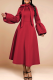 Burgundy Elegant Solid Color Strap Design O Neck Long Dresses