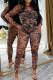Leopard Print Sexy Leopard Print See-Through O Neck Skinny Jumpsuits