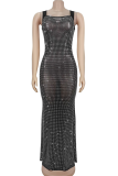 Brownness Sexy Solid Color Hot Drill Spaghetti Strap Wrapped Skirt Dresses