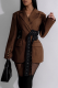 Brown Casual Solid Color Patchwork Turn-back Collar Outerwear