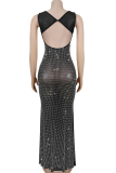 Brownness Sexy Solid Color Hot Drill Spaghetti Strap Wrapped Skirt Dresses