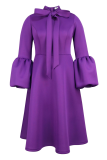 Burgundy Elegant Solid Color Strap Design O Neck Long Dresses
