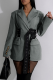 Grey Casual Solid Color Patchwork Turn-back Collar Outerwear