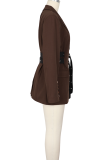 Brown Casual Solid Color Patchwork Turn-back Collar Outerwear