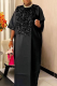 Black Casual Solid Color Sequins O Neck Long Dresses