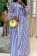 Blue Casual Stripe Buckle Turndown Collar Long Dresses