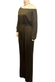 Army Green Casual Solid Color Strap Design Oblique Collar Regular Jumpsuits