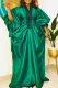 Green Casual Solid Color Sequins V Neck Long Dresses
