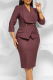 Brown Elegant Solid Color Buttons Turn-back Collar Pencil Skirt Dresses
