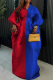 Red Blue Casual Solid Color Ruched V Neck Long Dresses