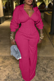 Pink Casual Solid Color Cross Straps Hooded Long Sleeve Two Pieces