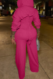 Pink Casual Solid Color Cross Straps Hooded Long Sleeve Two Pieces