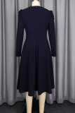 Yellow Elegant Solid Color Buttons O Neck A Line Dresses
