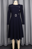 Yellow Elegant Solid Color Buttons O Neck A Line Dresses
