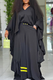 Black Casual Stripe Contrast V Neck Long Sleeve Two Pieces
