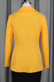 Yellow Casual Solid Color Flower Shape Turn-back Collar Outerwear