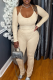 Apricot Casual Solid Color Patchwork Halter Long Sleeve Two Pieces