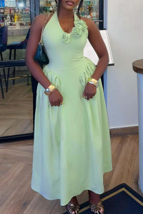 Green Sexy Solid Color Flower Shape Halter Long Dresses