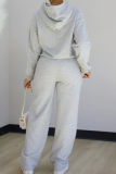 Light Gray Casual Solid Color Pearls Decor O Neck Long Sleeve Two Pieces