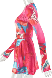Red Sexy Print Patchwork O Neck A Line Dresses
