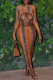 Orange Sexy Snakeskin Print Hollow Out O Neck Long Dresses
