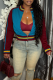 Burgundy Casual Solid Color Contrast Zipper Collar Outerwear