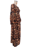 Leopard Print Casual Leopard Print Hollow Out O Neck Long Dresses