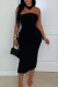 Black Sexy Solid Color Hollow Out Strapless Wrapped Skirt Dresses
