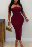 White Sexy Solid Color Hollow Out Strapless Wrapped Skirt Dresses