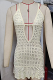 Light Yellow Sexy Solid Color Hot Drill Spaghetti Strap Wrapped Skirt Dresses