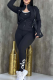 Black Casual Sportswear Letters Zipper U Neck Long Sleeve Three Pieces