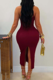 White Sexy Solid Color Hollow Out Strapless Wrapped Skirt Dresses