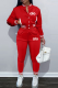Red Casual Letters Buckle O Neck Long Sleeve Two Pieces