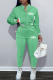 Green Casual Letters Buckle O Neck Long Sleeve Two Pieces