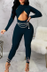 Deep Blue Sexy Solid Color Hollow Out O Neck Skinny Jumpsuits