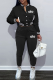 Black Casual Letters Buckle O Neck Long Sleeve Two Pieces