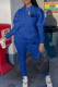 Blue Casual Letters Pocket Hooded Long Sleeve Two Pieces