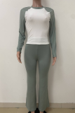 Black Casual Solid Color Contrast O Neck Long Sleeve Two Pieces