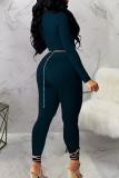 Black Sexy Solid Color Hollow Out O Neck Skinny Jumpsuits