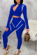 Blue Casual Stripe Contrast Zipper Collar Long Sleeve Two Pieces