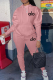 Pink Casual Letters Pocket Hooded Long Sleeve Two Pieces