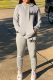 Grey Casual Letters Pocket Hooded Long Sleeve Two Pieces