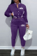 Purple Casual Letters Buckle O Neck Long Sleeve Two Pieces