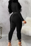 Black Sexy Solid Color Hollow Out O Neck Skinny Jumpsuits