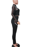 Blue Casual Stripe Contrast Zipper Collar Long Sleeve Two Pieces