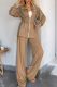 Camel Casual Letters Draw String Zipper Collar Long Sleeve Two Pieces