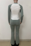 Black Casual Solid Color Contrast O Neck Long Sleeve Two Pieces