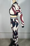 Cream White Casual Print Zipper Zipper Collar Long Sleeve Three Pieces